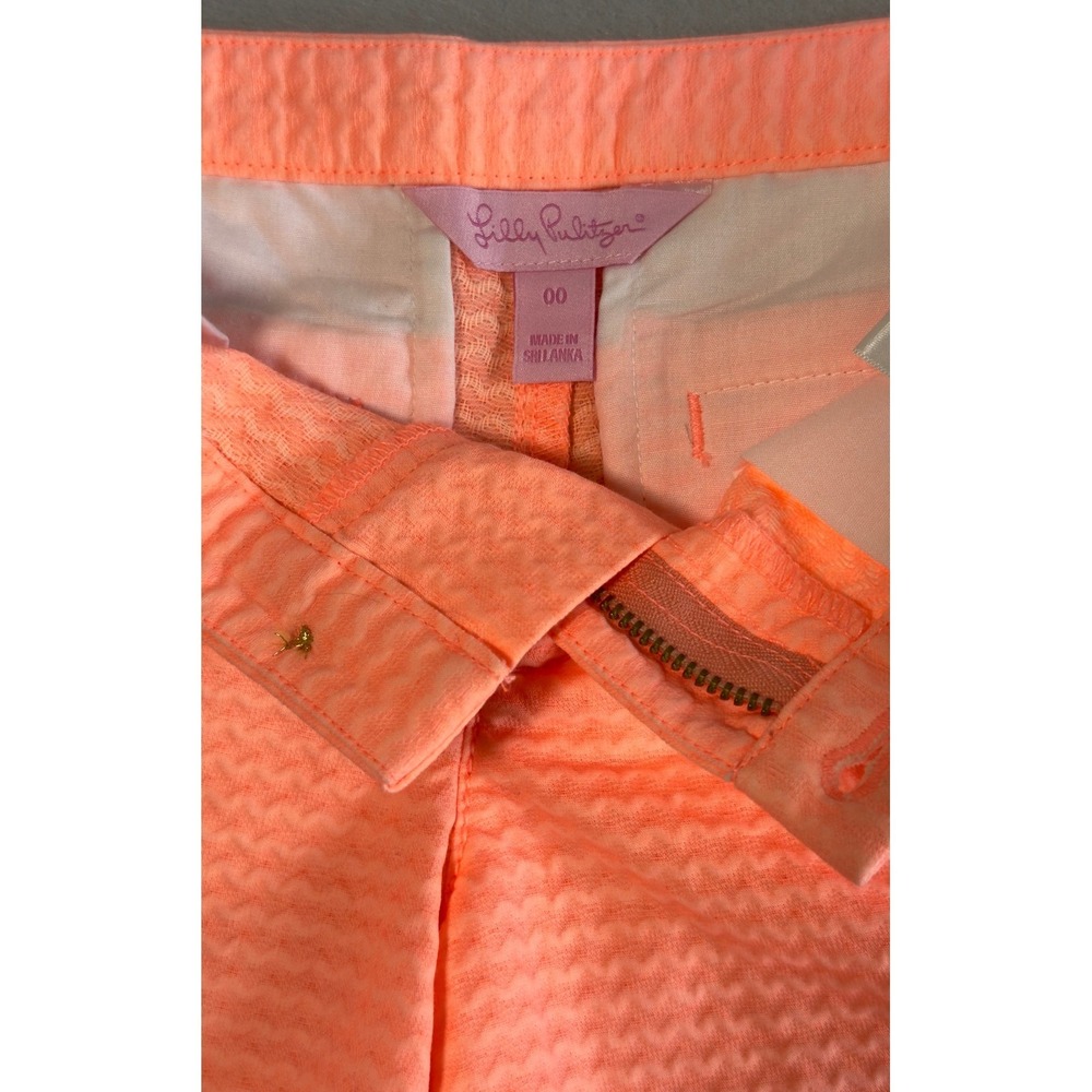 Lilly Pulitzer Women's Shorts in Neon Coral Orange, Seersucker, Cotton, Size 00 - Picture 5 of 11